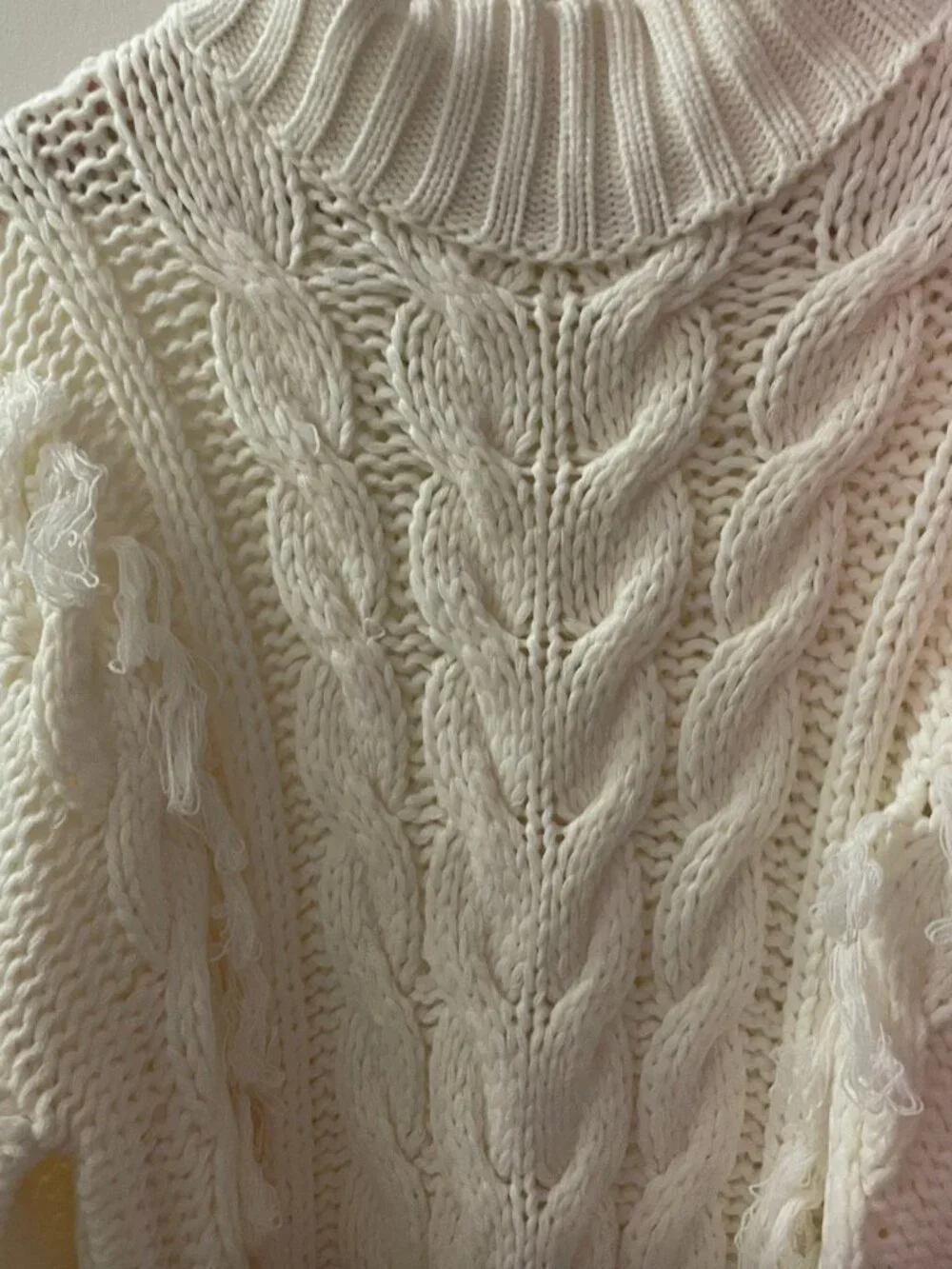 NWT FARM Rio White Cable Knit Fringe Long Sleeve Sweaterdress Pullover Size L - Picture 14 of 15
